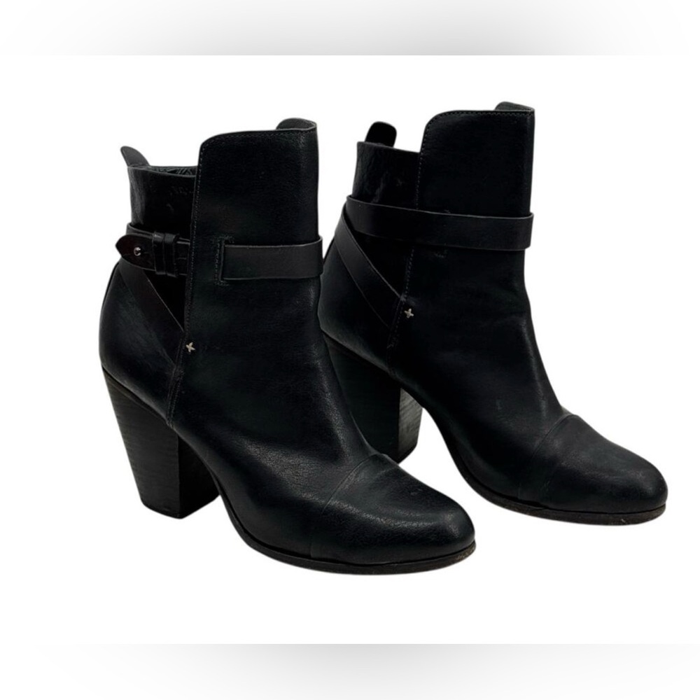 Rag & Bone Kinsey Moto Bootie Strappy SZ 8.5 Women's Black Leather Ankle Boots